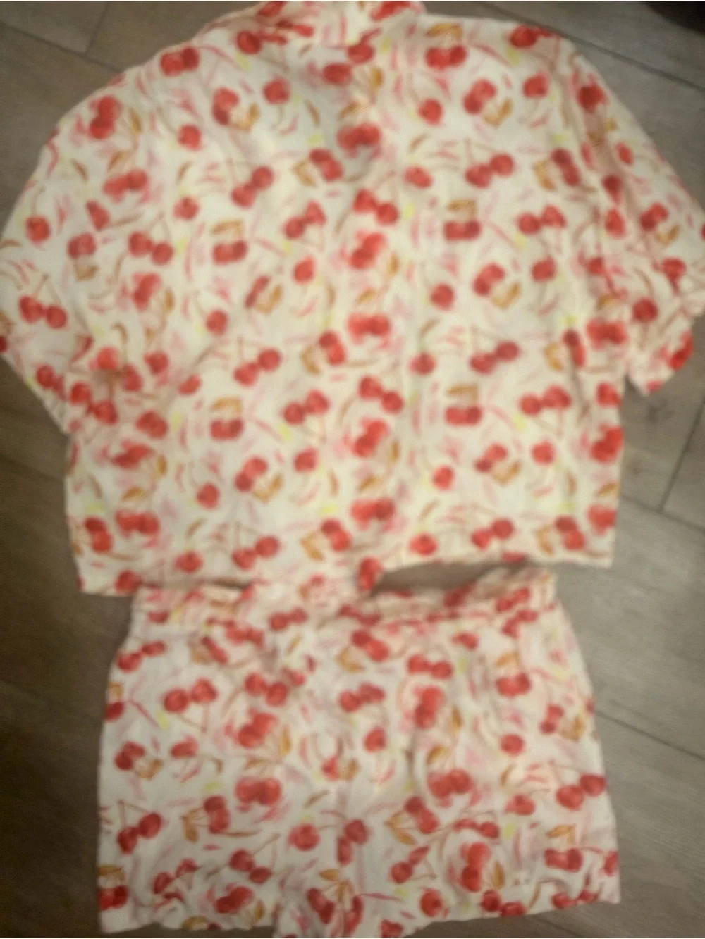 roxy Cherry on Top Print Pink Short-Sleeve Button Front Top and Shorts 0509